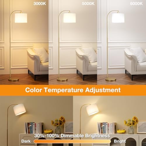 Ambimall Arc Floor Lamp with Remote and Stepless Dimmable Bulb, Colors Temperature & Brightness Adjustable, Floor Lamps for Living Room(White Shade & Gold Pole) - Image 3