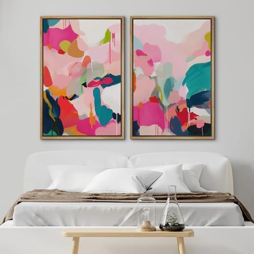 SIGNWIN Framed Canvas Print Wall Art Colorful Abstract Vibrant Pink and Blue Drip Illustrations Modern Art Decorative Contemporary for Living Room, Bedroom, Office - 16"" x24 x2 Natural - Image 2