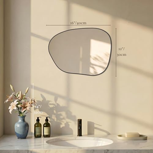 PERFNIQUE Irregular Wall Mirror Asymmetrical Mirror, 16''x12'' Small Black Mirror for Bathroom Bedroom Living Room Entryway, Decorative Modern Wall Decor, Wall Mounted (Black, 16''x12'') - Image 2