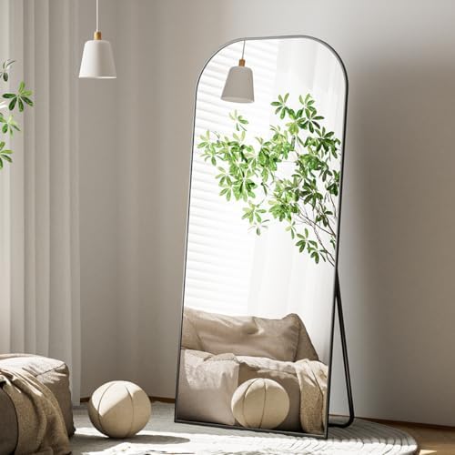 Koonmi Mirror, 71x26 inch Full Length with Stand, Black, Rounded Top, Floor Mount, Aluminum Frame, for Bedroom, Living Room - Image 2