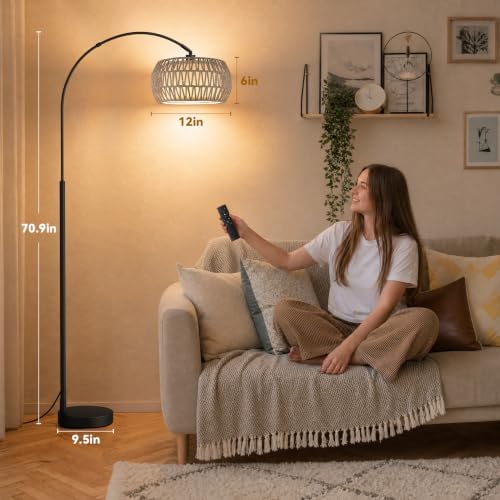 Ambimall Boho Arc Floor Lamp, Color Temp and Brightness Adjustable, Grey - Image 2