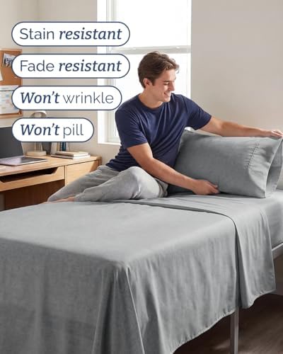 Twin XL 3 Piece Sheet Set - College Dorm Room Essentials - Heathered Grey - Image 5
