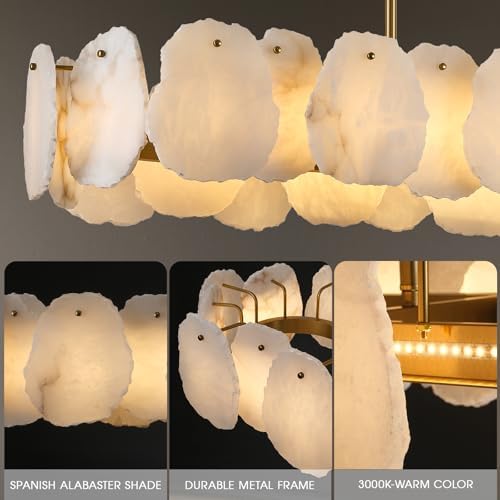 Alabaster Chandelier, 58 Inch Modern Rectangular Chandelier for Dining Room, Dimmable Linear Chandeliers for Kitchen Island, Natural Spanish Marble Stone Chandeliers for Dining Table, Living Room - Image 5