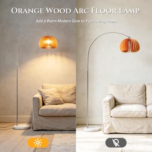 Modern Arc Floor Lamp Adjustable Wood Standing Lamp for Living Room - Image 2