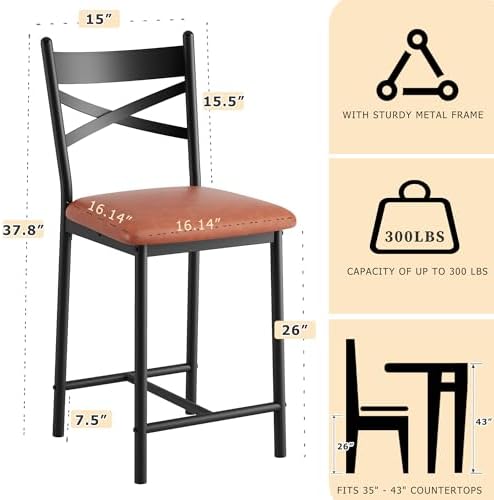 Garvee 26'' Bar Stools Set of 4, Counter Stools with Back & Thick Cushion - Image 2