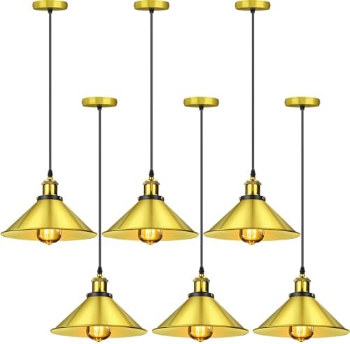 Retisee 6 Pcs Industrial Pendant Light, Vintage Metal E26 Base, Gold by Retisee