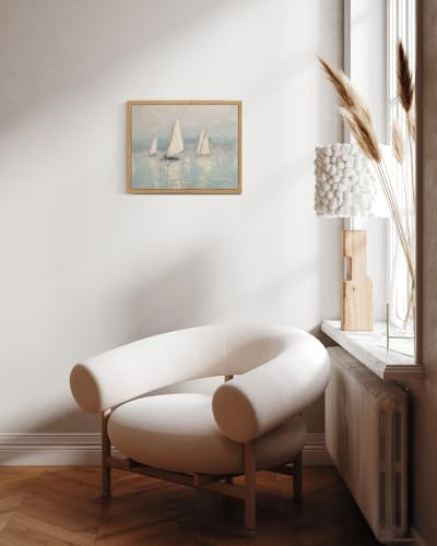 InSimSea Framed Canvas Wall Art, Vintage Sailboats Art for Living Room Hallway Shelf, 10x8in,Impressionist Coastal landscape Watercolor Painting, Rustic Cozy Mid Century Small Seaside Nature Decor - Image 7