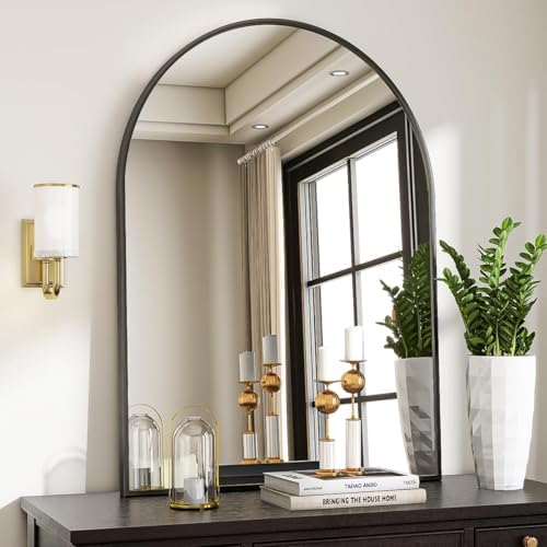VooBang Arched Wall Mirror, 30 x 38 inch Arch Bathroom Mirror Black by VooBang
