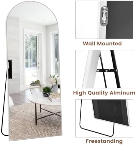 Mirror Full Length, 71"x26" Arched Full Length Mirror, Arch Mirror with Stand, Large Standing Mirrors, Oversized Full Body Mirrors with Aluminum Frame for Bedroom, Living Room (White) - Image 5