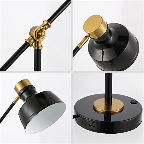 JONATHAN Y Allegra Metal Task Desk Lamp USB Port 18.5", Black/Brass Gold - Image 5
