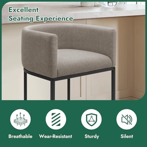 Counter Height Bar Stools Set of 2, 24 Inch Seat Height Barstools for Dining Room, Fabric Upholstered Bar Chair for Kitchen Island, Linen Counter Stools with Metal Legs, Sand - Image 5