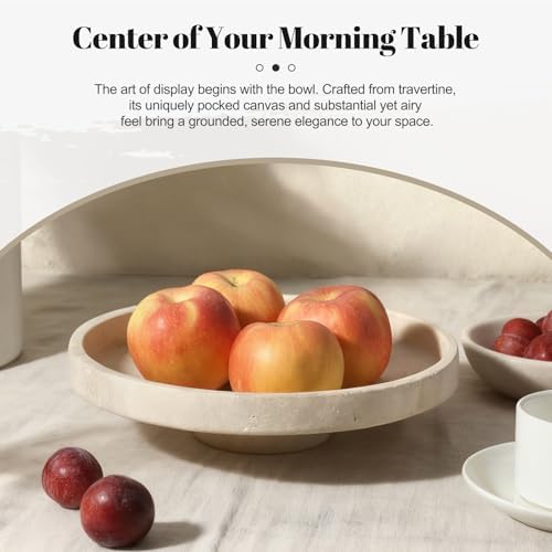 Koville Natural Italian Travertine Fruit Bowl for Kitchen Counter – 10" Decorative Stone Serving Decorative Bowl for Vegetables, Foods and Home Decor Centerpiece - Image 2