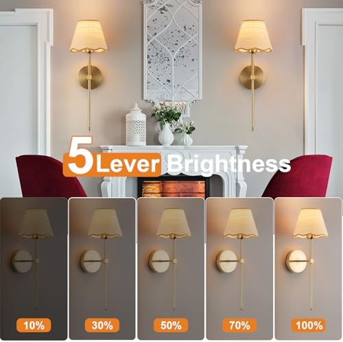 ADISUN Battery Operated Wall Sconce Set of 2, Gold Wall Lamps Rechargeable Bulbs for Living Room, Rattan Shade Wireless Wall Lights for Bedroom Living Room Hallway Kitchen(2 Bulbs Included) - Image 4