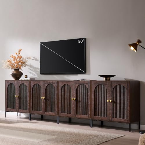 IFBUY 123.5" W Mid Century Modern TV Stands for Living Room, Brown by IFBUYFarmhouseFurniture