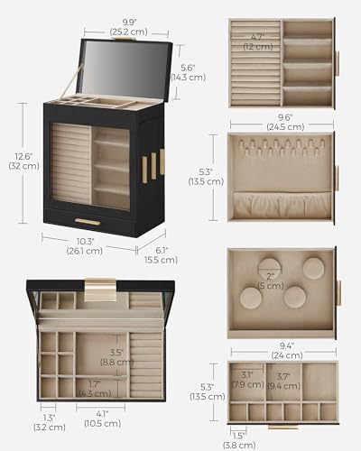 SONGMICS 5-Layer Jewelry Box with Glass Window, 3 Side Drawers - Image 6