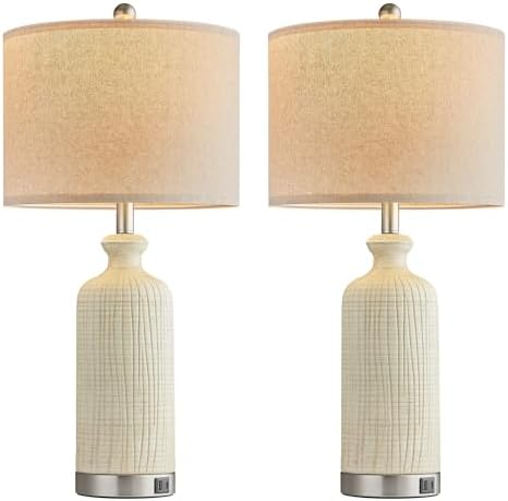 Living Room Lamps Set of 2, 27" Touch Lamps for Nightstand with USB A+C Ports, Modern Farmhouse Table Lamps for Bedroom, Beige - Image 6