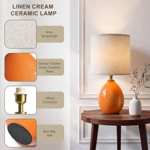 Dawnwake 17.7" Ceramic Table Lamps Set of 2 for Living Room Bedroom, Orange - Image 4