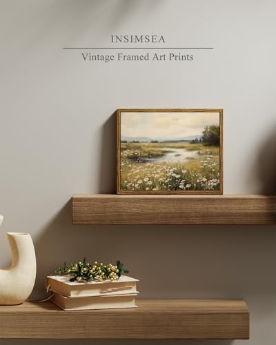 InSimSea Framed Canvas Wall Art, Vintage Floral Wildflower Field Prints Wall Decor for Living Room, Small Retro Landscape Painting Farmhouse Decorations for Bedroom Shelf Gift, 8x10inch - Image 2
