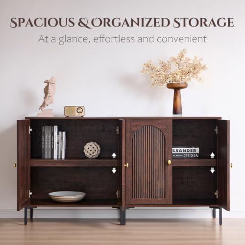 IFBUY 123.5" W Mid Century Modern TV Stands for Living Room, Brown - Image 4