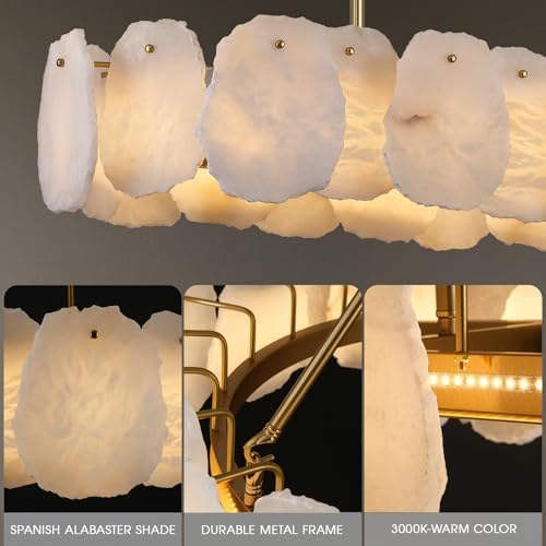 Rectangle Alabaster Chandelier, L43in Modern Spanish Marble Dining Room Chandelier Over Table, Adjustable Long Chandeliers for Living Room, Alabaster Chandeliers for Kitchen Island, Foyer, Entryway - Image 4