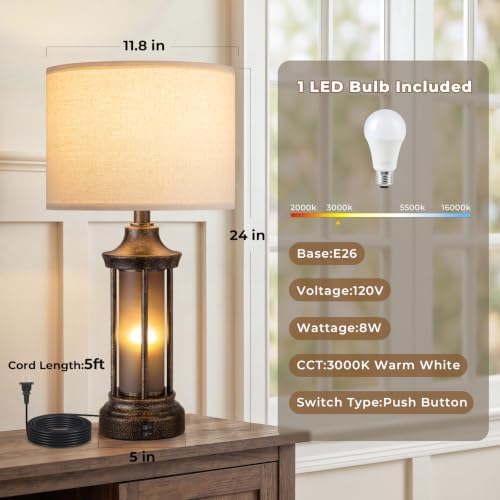Seealle 24" Farmhouse Table Lamps for Living Room, Black Bedside Lamps - Image 6