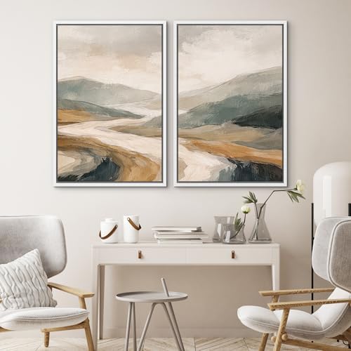 SIGNWIN Framed Wall Art Print Set Neutral Abstract Landscape Mountain Valley Photography Modern Art Rustic Relax/Calm Multicolor for Living Room, Bedroom, Office - 24"" x36 x2 WHITE - Image 4