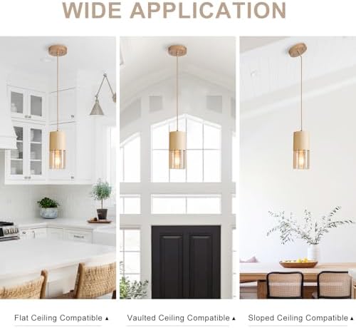 3-Pack Gold Pendant Light Fixtures, Adjustable Modern Pendant Lights for Kitchen Island, Industrial Amber Glass Pendant Lights for Dining Table Hallway Bedroom Living Room - Image 5