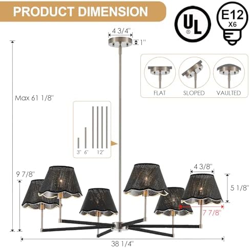 39" Boho Rattan Chandelier Large Adjustable Modern Black and Brushed Nickel Pendant Light for Kitchen Island Dining Living Room, UL Listed - Image 6