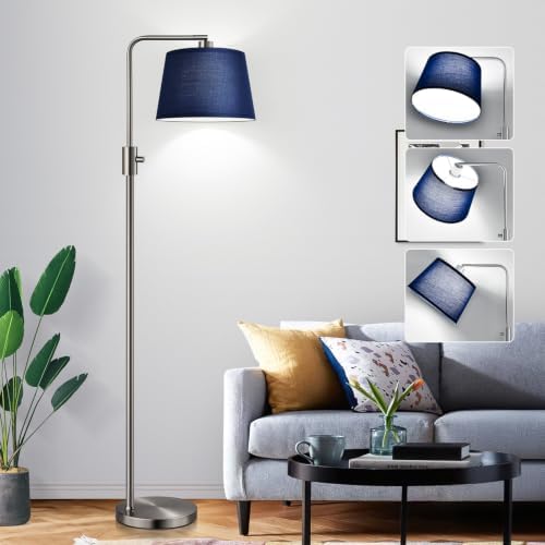 Nintiue Dimmable Floor Lamp, 1000 Lumens LED Edison Bulb Included, Brushed Nickel Arc Standing Tall Floor Lamp with Blue Shade for Living Room Bedroom Office Dining Room by Nintiue