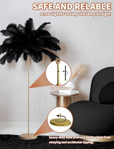 Feather Floor Lamp,Fluffy Ostrich Feather Floor Lamp for Bedroom,3 Color Temperatures Led Corner Modern Floor Lamps for Living Room Christmas Home Decor House Warming Gifts,63″ Height (Black) - Image 6