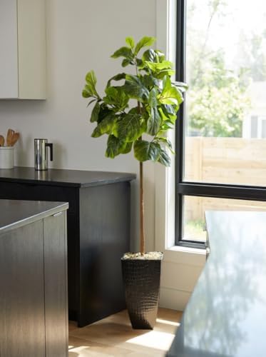LCG Florals 5ft Artificial Fiddle Leaf Fig Tree - Real Wood Trunk, Preassembled, No Maintenance Indoor Faux Plant in Black Metal Pot - Living Room, Home & Office Decor - Image 3