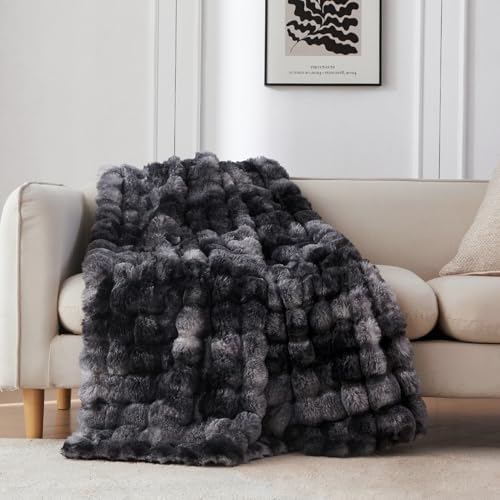 COOVA Soft Bubble Faux Fur Throw Blanket, 60"x80", Tie-dye Black by COOVA