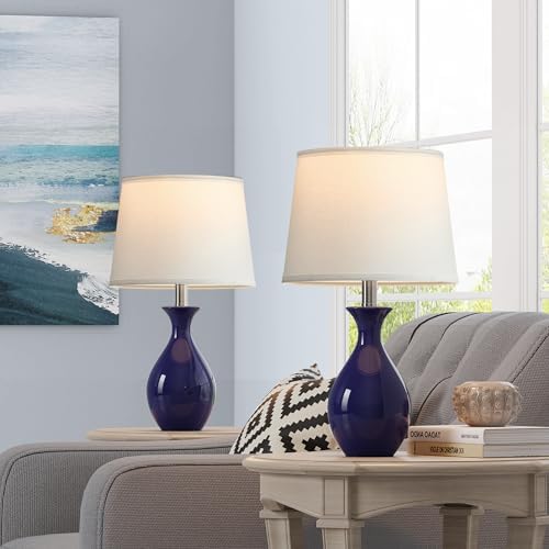 PARTPHONER Table Lamp Set of 2, Modern Ceramic Bedside Lamps for Night Stands, Classic Small Lamp Nightstand Lamp for Bedroom Living Room Desk End Table Rocker Navy Blue - Image 4