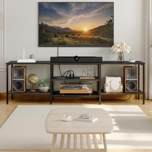 HOOBRO TV Stand with Power Outlets to 75 Inches, TV Console Table with Open Storage Shelves Cabinet, Industrial Media Entertainment Center for Living Room Bedroom, Black BB80DS01 - Image 2