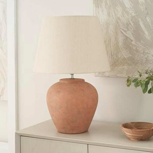 Nourison Home 20" Rustic Terracotta Ceramic Table Lamp with Fabric Shade, Bedside Nightstand Lamp for Bedroom, Living Room, Entryway by NourisonHome