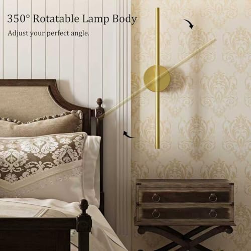 24" Battery Operated Wall Sconce Set of 2, 350° Rotating Lamp, Gold - Image 4
