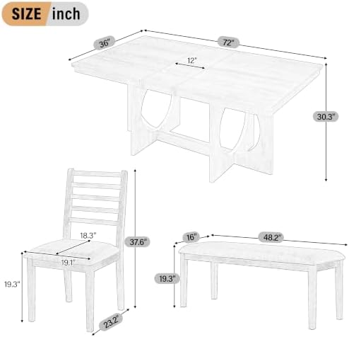 VilroCaz 6-Piece Acacia Wood Extendable Dining Table Set with Chairs& Bench - Image 3