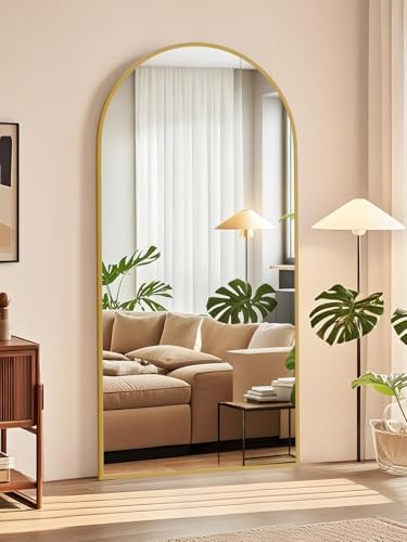 71"x32" Floor Mirror Full Length, Arched Full Length Mirror with Stand, Large Full Body Mirrors for Bedroom Living Room or Cloakroom Gold by Unknown