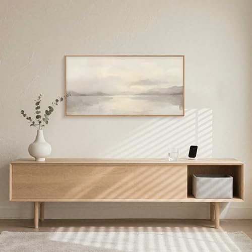 LHIUEM Large Abstract Neutral Beige Pastel Framed Canvas Wall Art,Modern Watercolor Lakes Wall Decor,Nature Mountain Minimalist Artwork for Living Room,Bedroom,Dining Room,Office-20 x40 x1 - Image 4