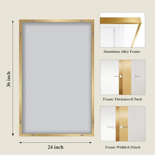 Koonmi Gold Mirrors for Wall, 24x36 Inch Bathroom Mirror, Rectangular Wall Mirror for Living Room Bedroom Bathroom, Hangs Horizontally or Vertically - Image 2