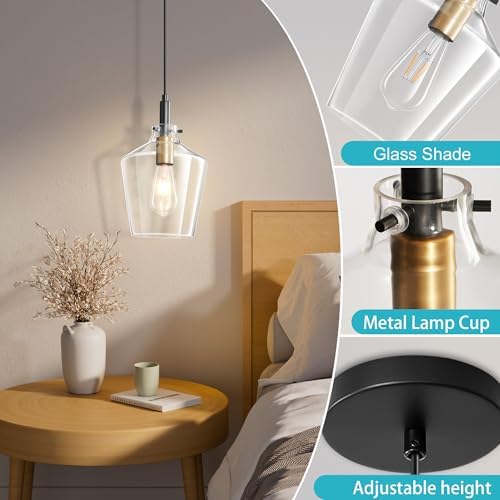 Glass Pendant Lighting for Kitchen Island 2 Pack Black Gold Clear 8 Inch - Image 5