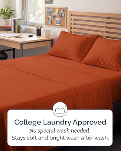 Full XL Sheets - 4 Piece Full XL Sheet Set - Cool & Breathable - Terracotta - Image 6