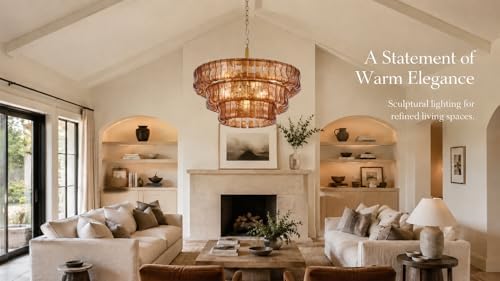 3-Tier 26 Inch Amber Crystal Glass Chandeliers, Modern Round Luxury 7 Lights Hanging Pendant Light Fixture, for Dining Living Room, Bedroom, Foyer, Entryway(Included E12 Bulbs) - Image 5