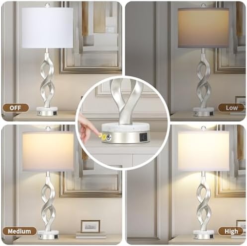 Cinyirong 30" Tall Silver Sculptural Table Lamp for Living Room & Bedroom - Image 4
