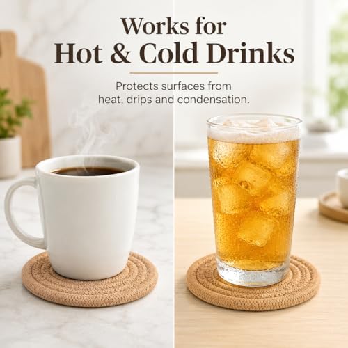ABenkle Woven Coasters for Drinks Set of 6, Boho Absorbent Drinking Coaster, 4.3 Inch - Perfect Housewarming Gift, Home Decor, Bar Essentials for Coffee Table - Image 3