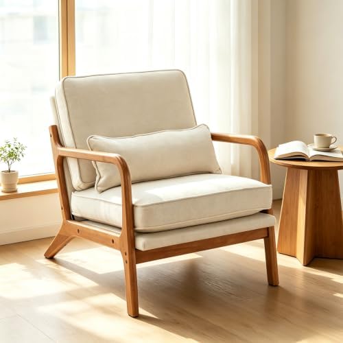 Karl home Mid-Century Modern Accent Reading Chair, Beige by Karlhome