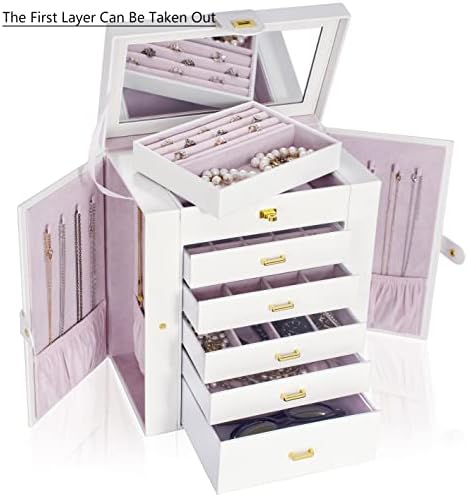 AKOZLIN 6-Tier Jewelry Box Organizer 5 Drawers Storage Extra Large White - Image 2