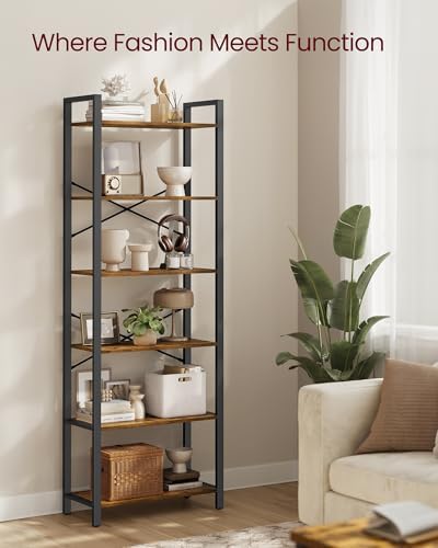 VASAGLE 6-Tier Bookshelf, Bookcase with Steel Frame, Book Shelf for Living Room, Home Office, Study, 11.8 x 26 x 73.2 Inches, Industrial Style, Rustic Brown and Ink Black ULLS062B01 - Image 4