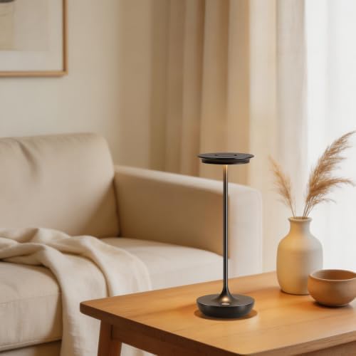 LED Rechargeable Cordless Table Lamp Battery Operated Light Set of 2 Black - Image 5