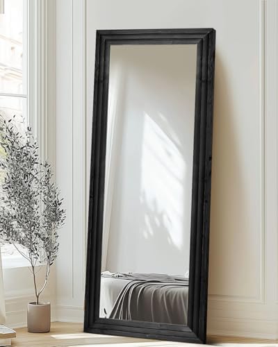 65x24in Full Length Mirror, 3-Tier Stepped Solid Wood Frame, Black - Image 5